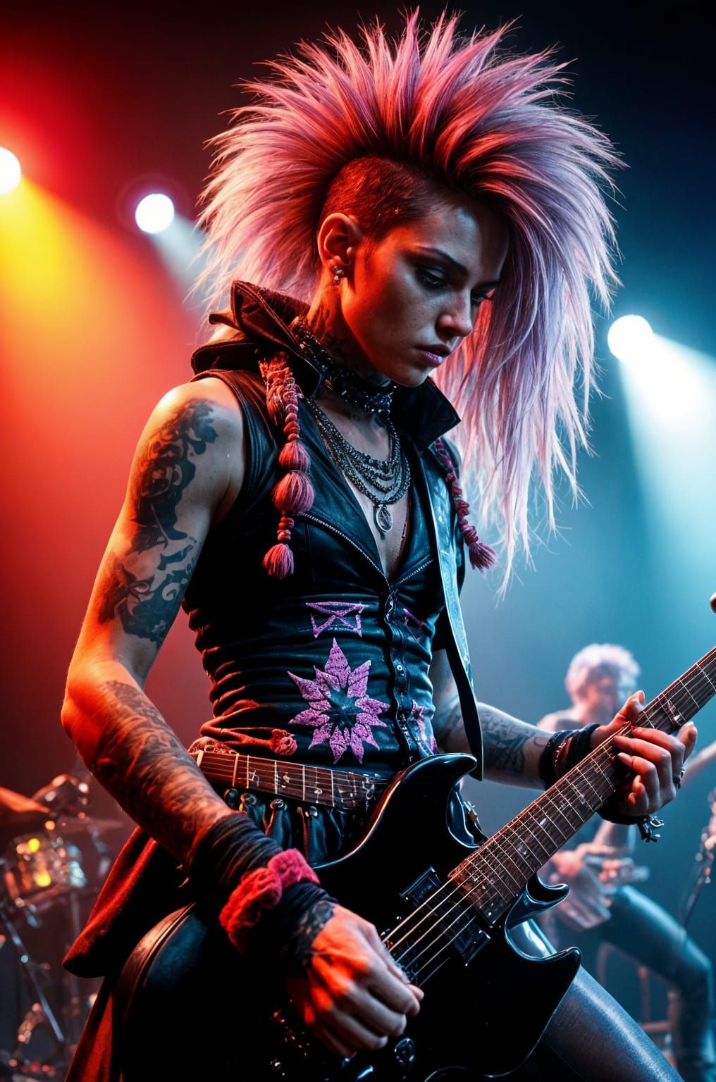 Rockstar Performer with Mohawk and Tattoos on Stage
