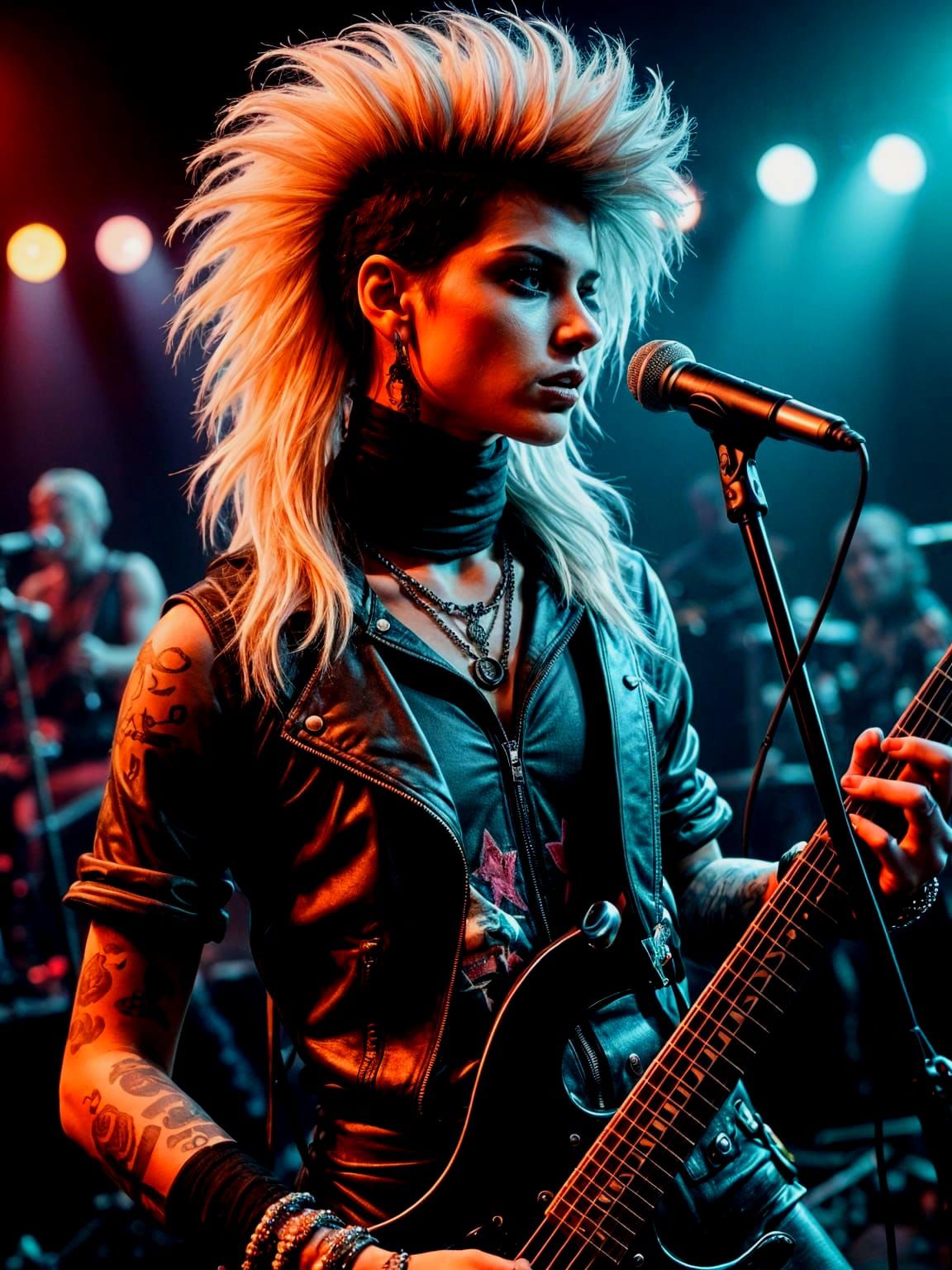 Rockstar Performer with Mohawk and Tattoos on Stage