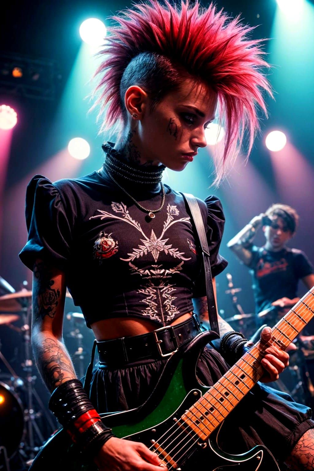 Rockstar Performer with Mohawk and Tattoos on Stage