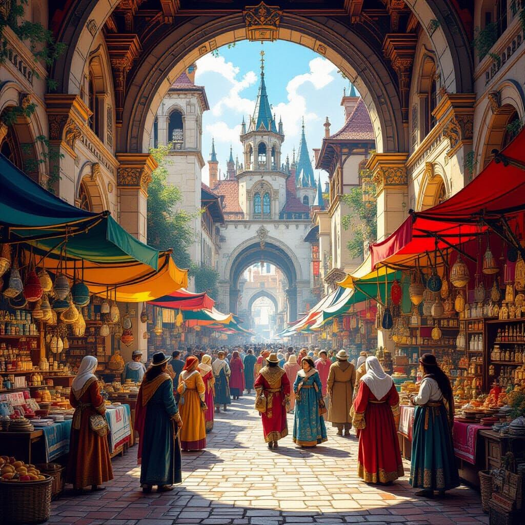 Vibrant Marketplace in Flemish Renaissance Style