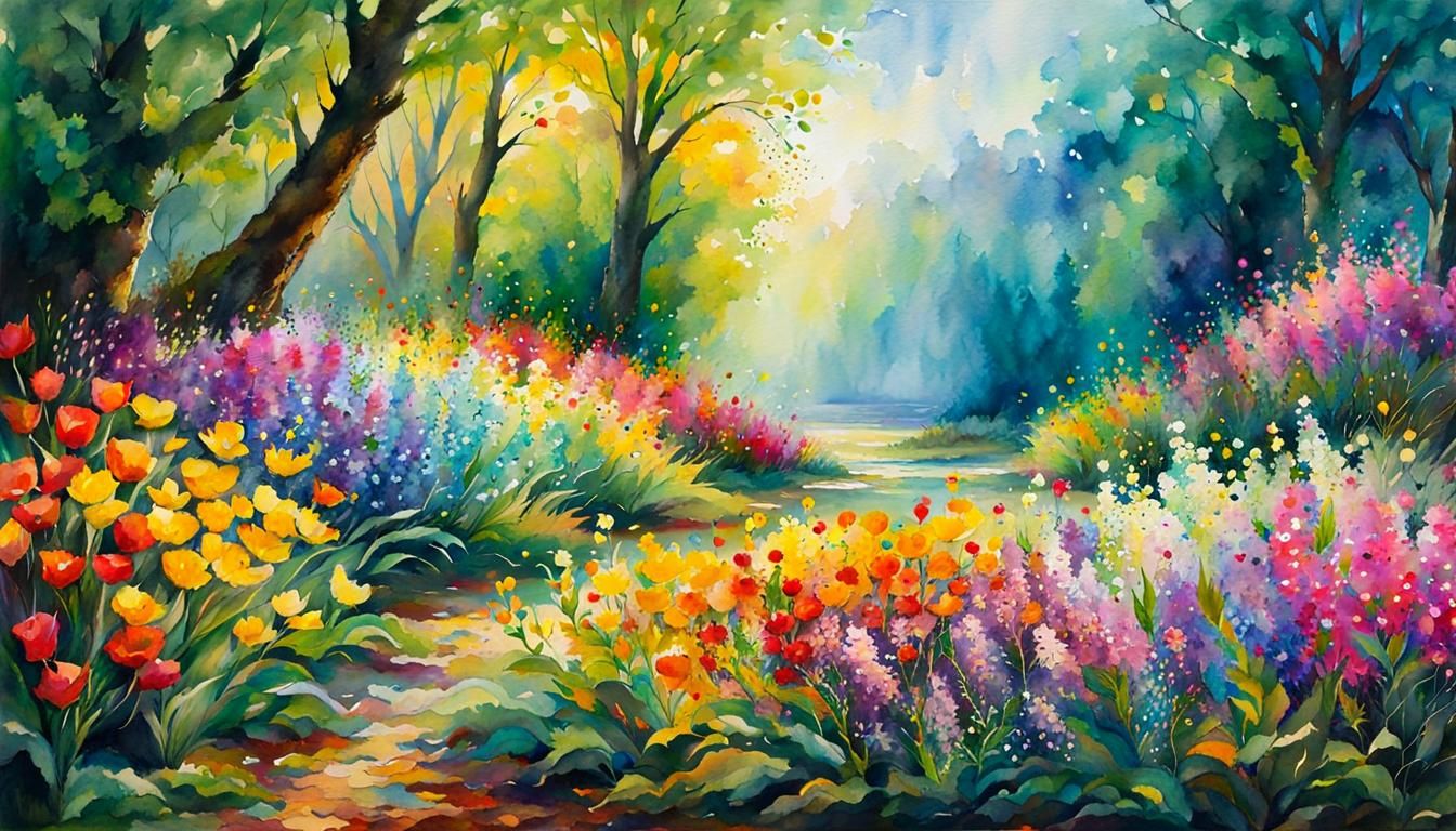 Colorful Graffiti Art of Spring Landscape in Oil Gouache