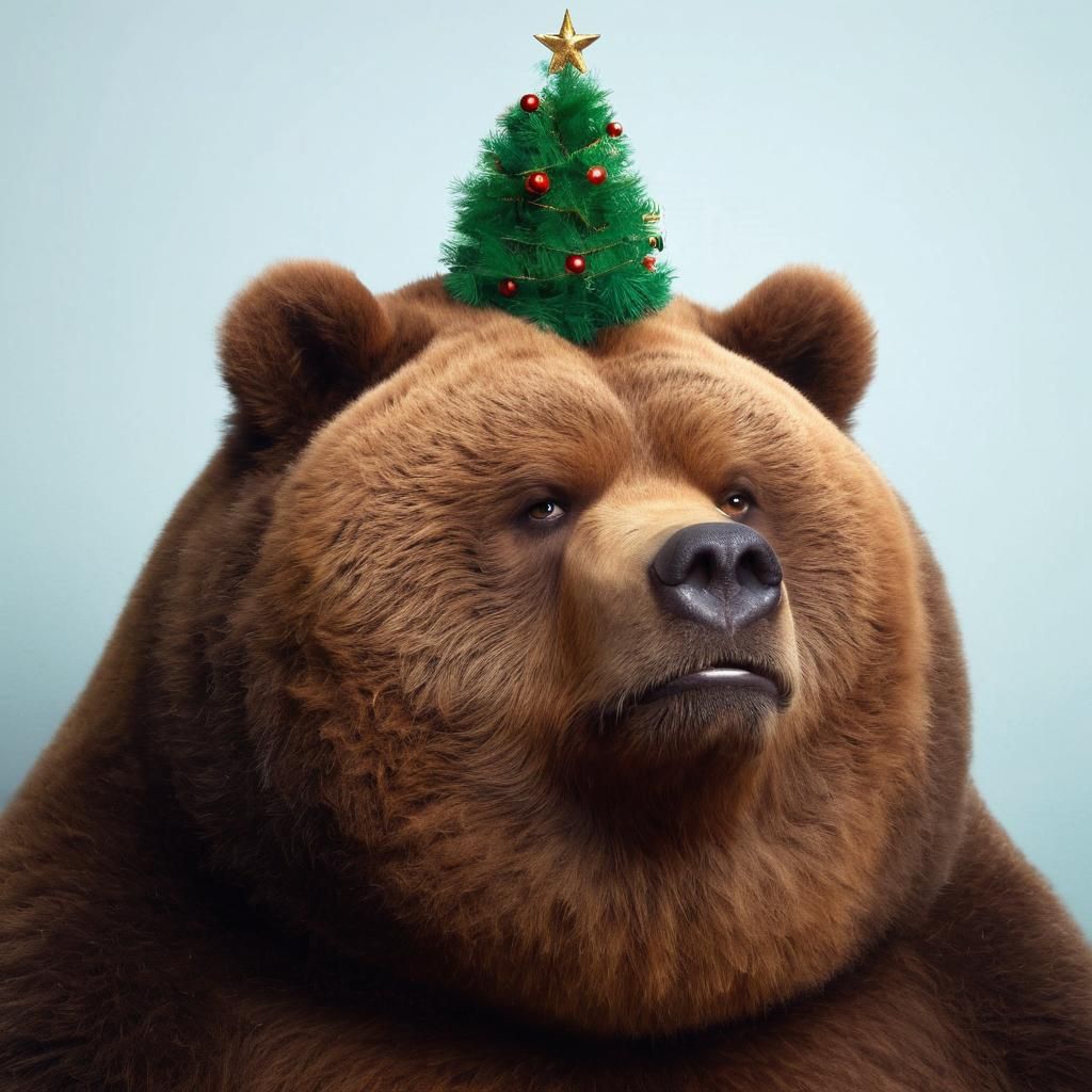 Comical Obese Bear Christmas Tree Disdain