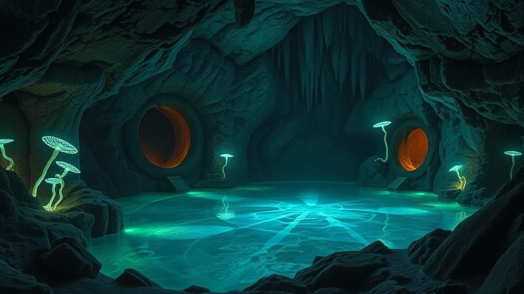 Mysterious Bioluminescent Cavern Inspired by Fantasy Art