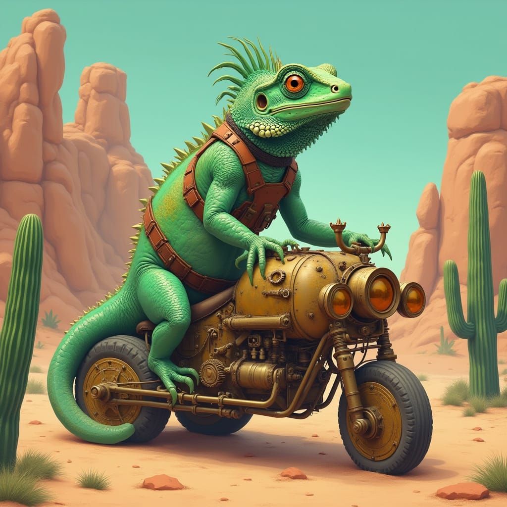 Close-up shot. A bioluminescent iguana