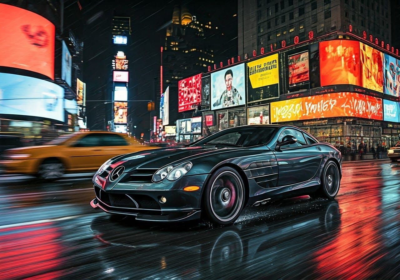 Mercedes-Benz SLR 722 Speeds Through Time Square in Dynamic ...