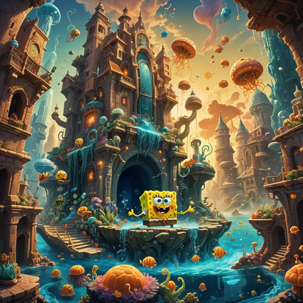 SpongeBob Battles Skibidi Toilet in Dreamlike City