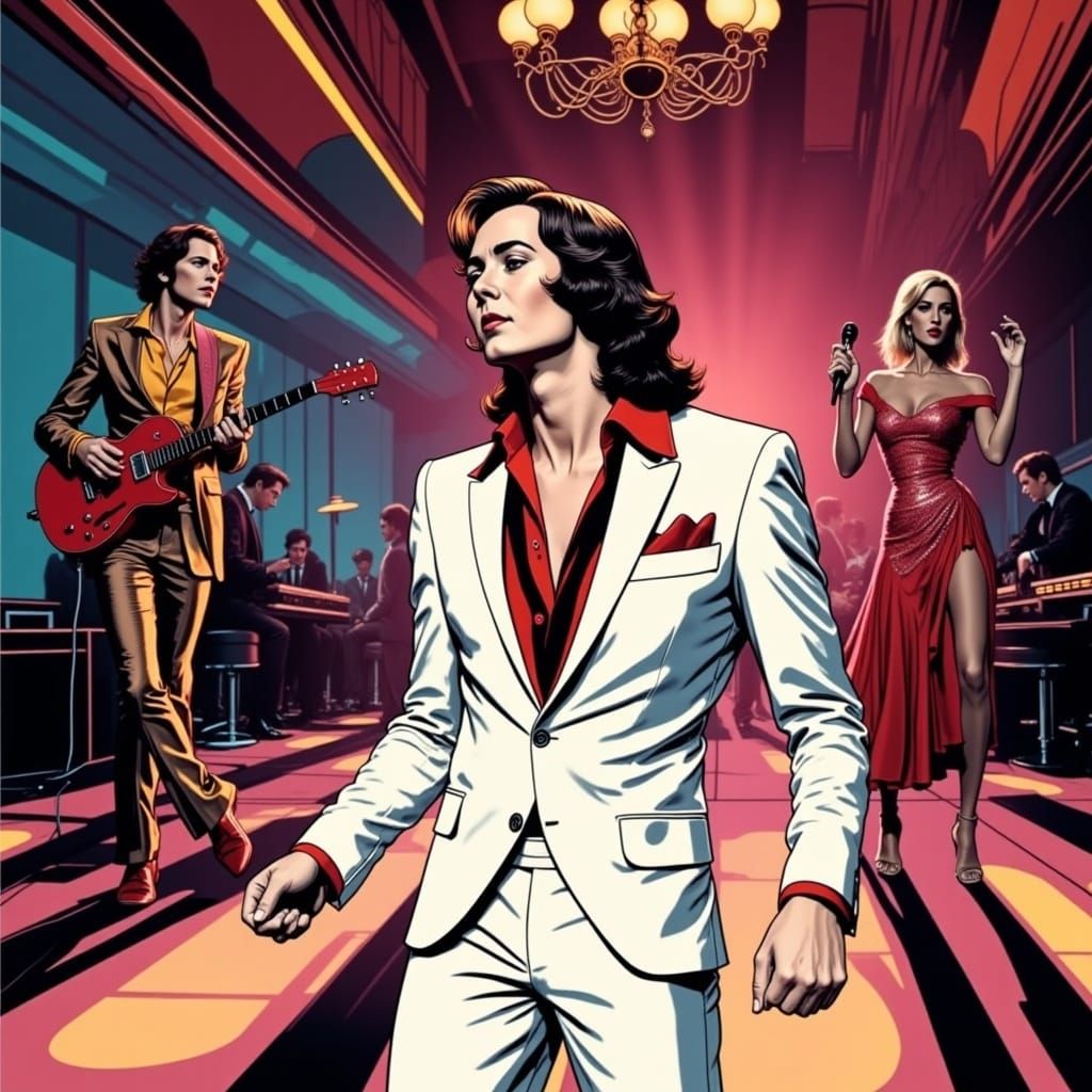 Disco Dancer in White Suit, Pop Art Style