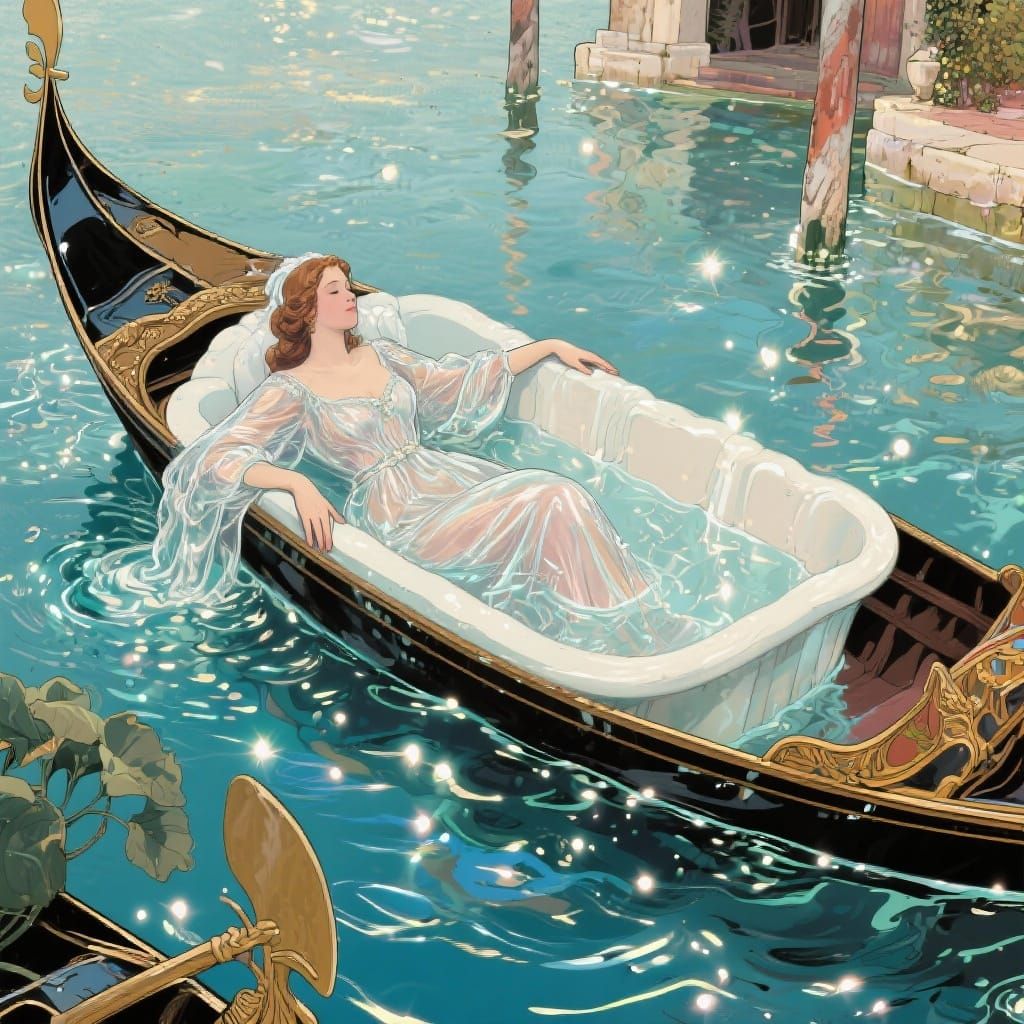 Sensual Decadence: Woman Reclines in Gondola Bath
