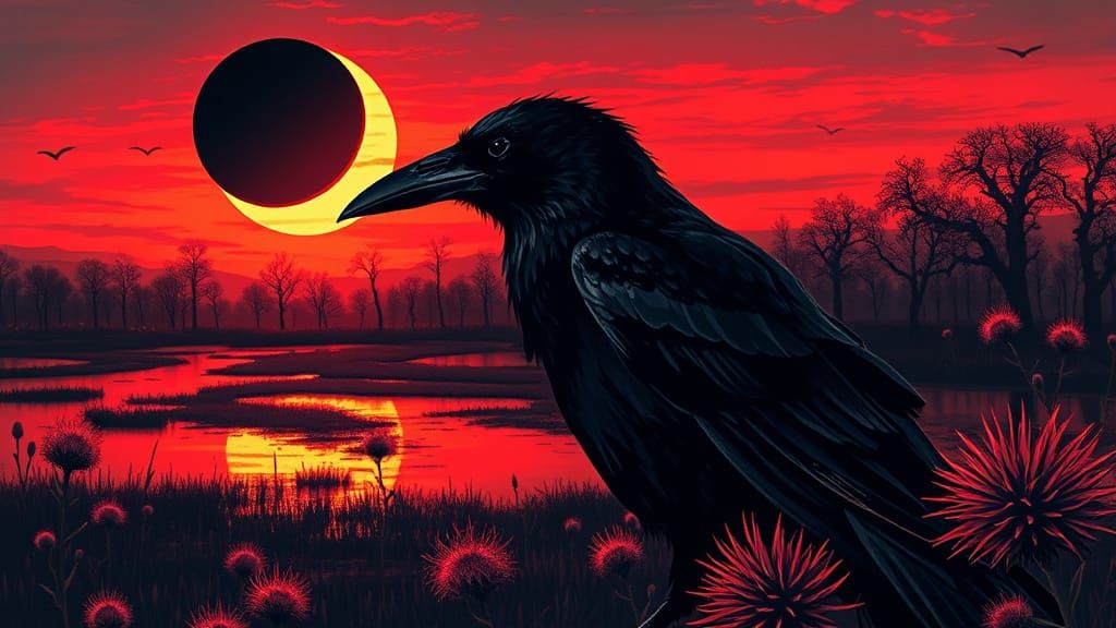 Ethereal Crow in Gingham Print Eclipse