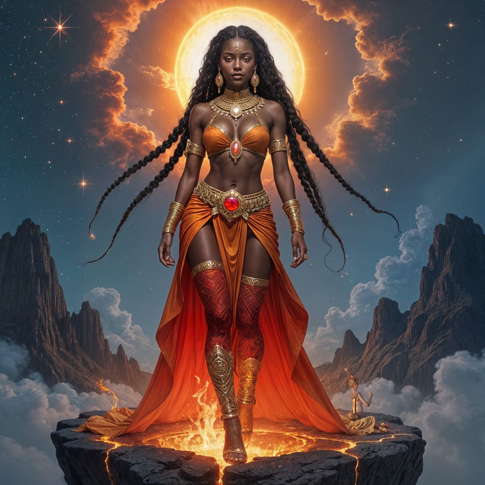Majestic African Goddess in Cosmic Landscape