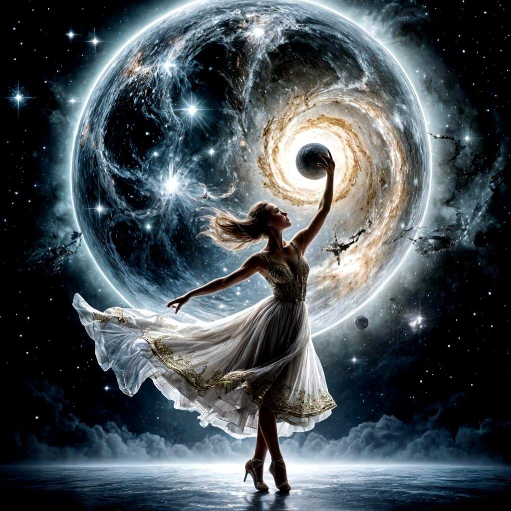 Elegant Dancers in Galaxy with Nebula Stars
