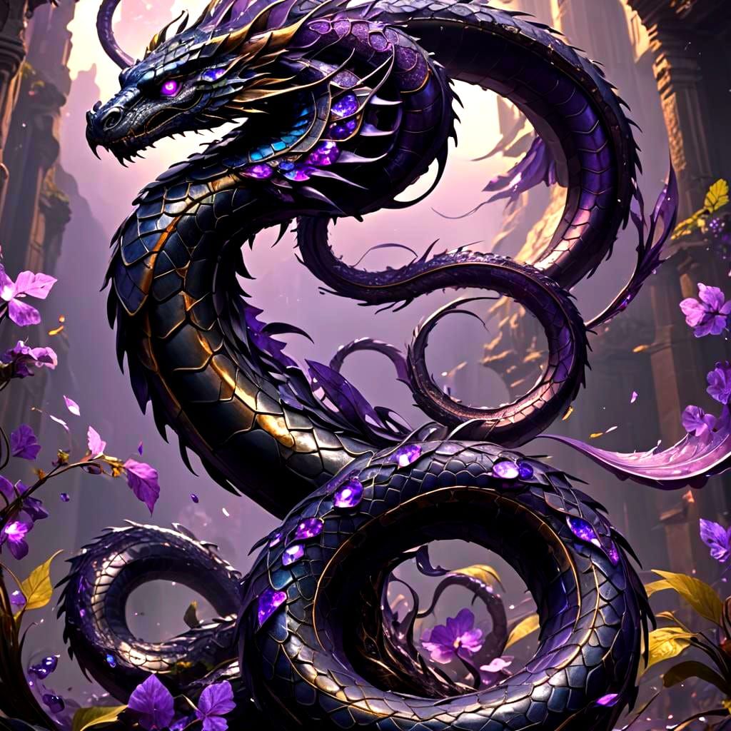 Fantasy Serpent with Purple Crystals: Dark Fantasy Art