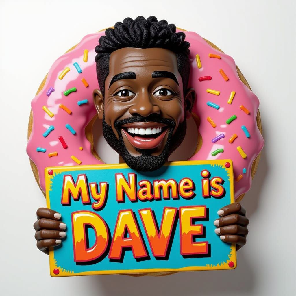 Playful Doughnut Portrait with Sign in Pop Art Style