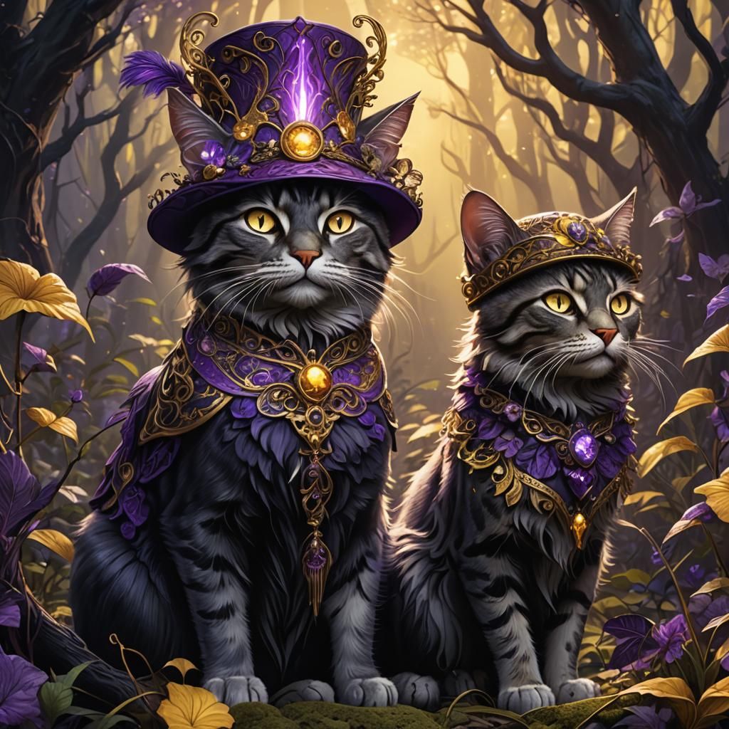 Mystical Cats in Hats: Dark Fantasy Art Nouveau