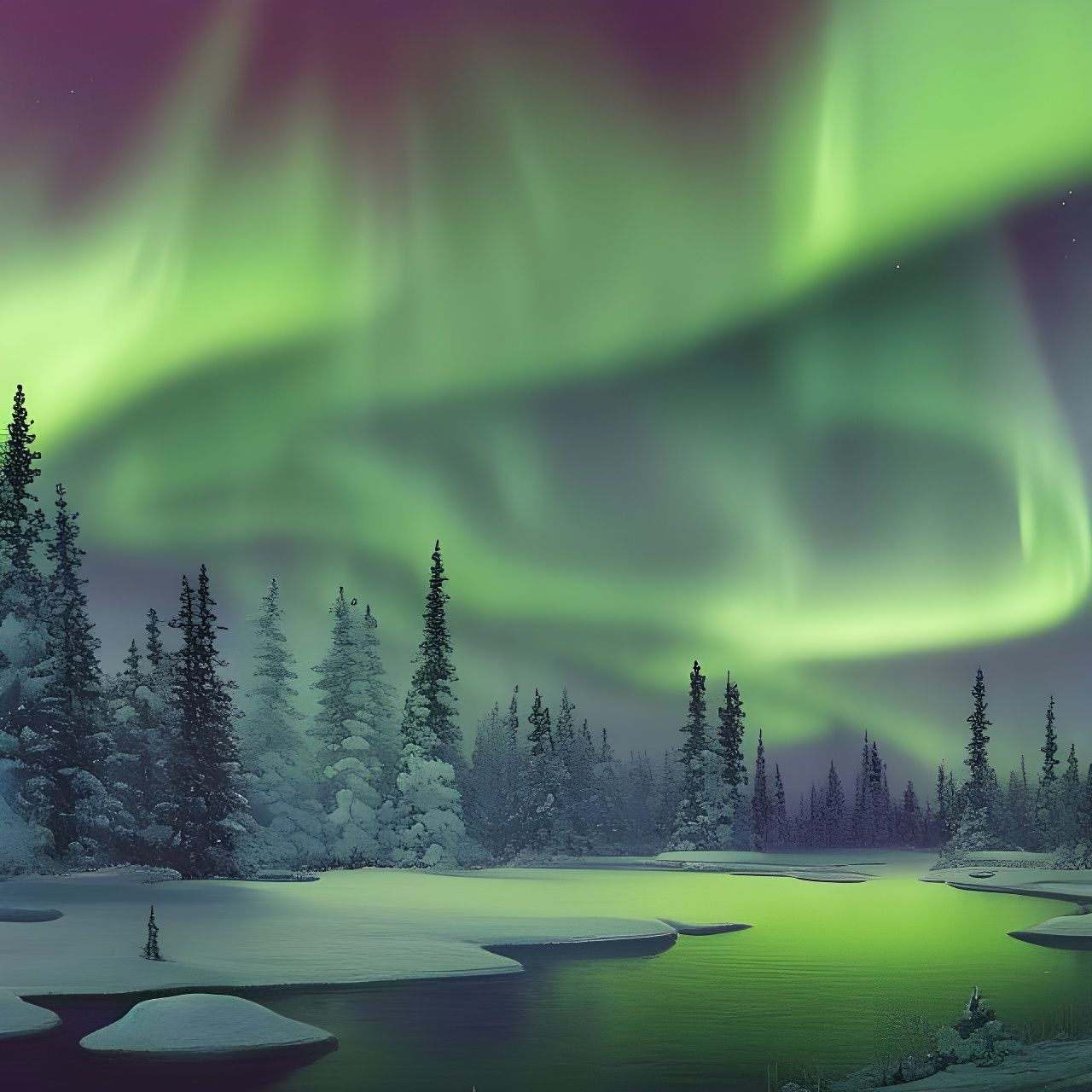 Hyperrealistic Aurora Borealis Landscape at Night