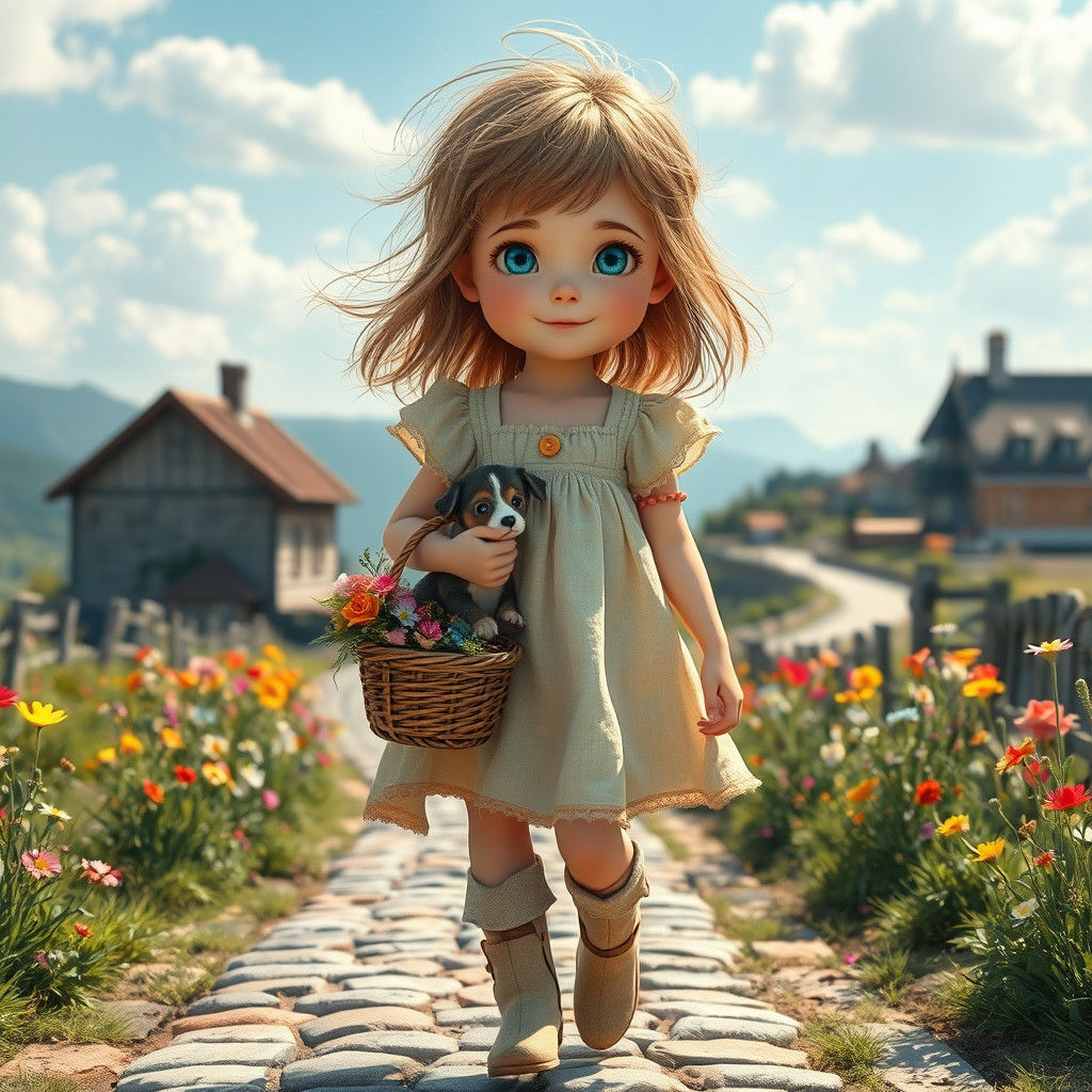 Delicate Girl with Puppy in High-Fantasy Style