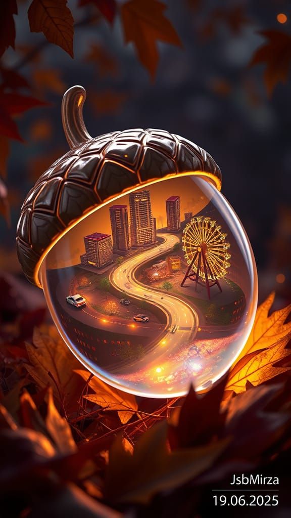 Futuristic City Inside Golden Acorn