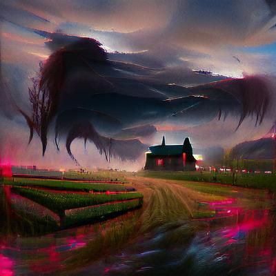 Sinister Farm Landscape in Dark Fantasy Style