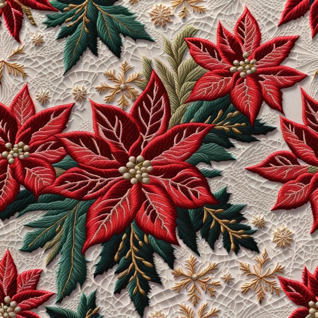 Intricate Christmas Embroidery Design in Hyperrealistic Styl...