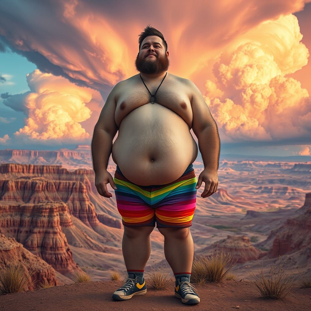 Man in Rainbow Shorts at Badlands Park