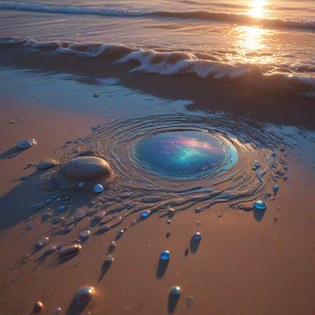 Holographic Astral Cosmic Illustration of Shoreline Ripples