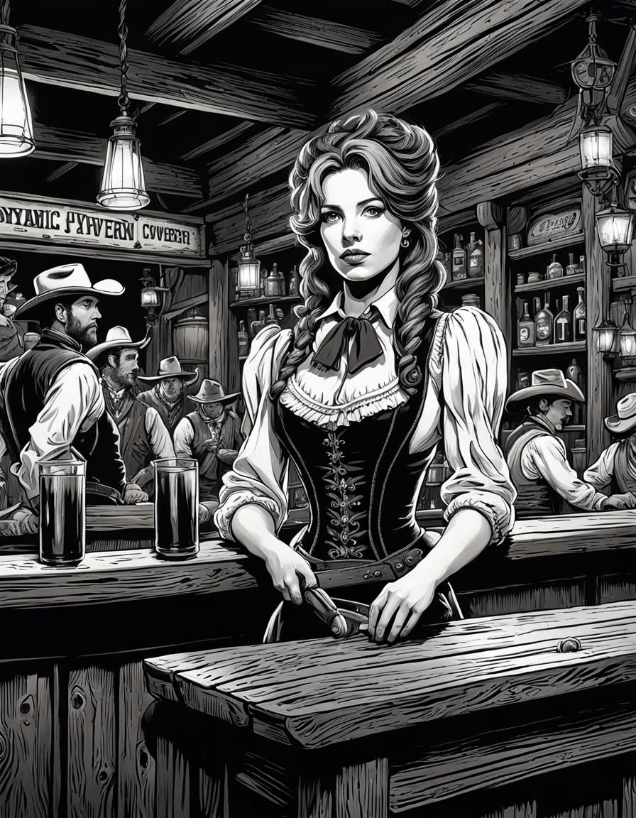 Old West Tavern: Hyperdetailed Ink Drawing