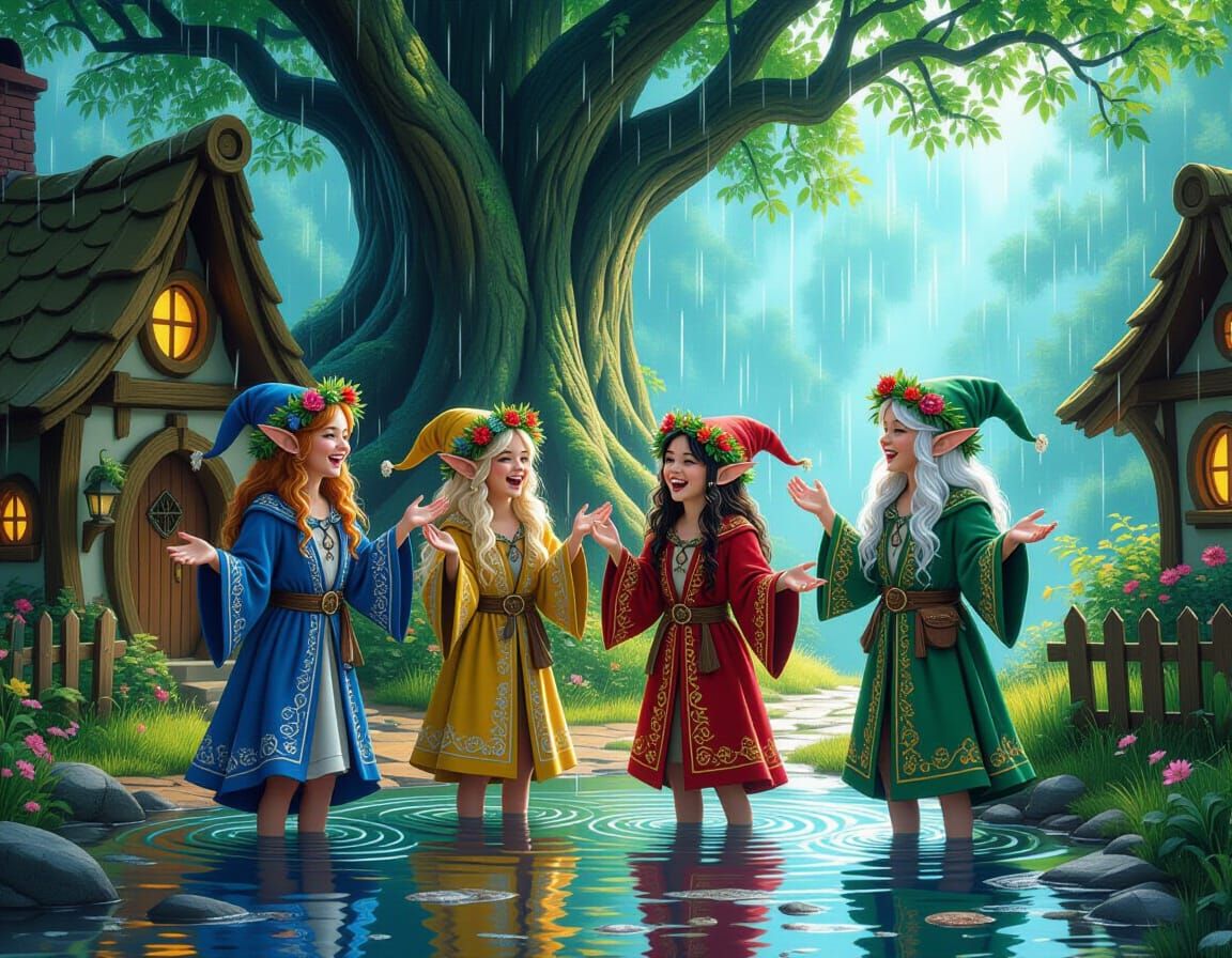 Elves enjoy the summer rain