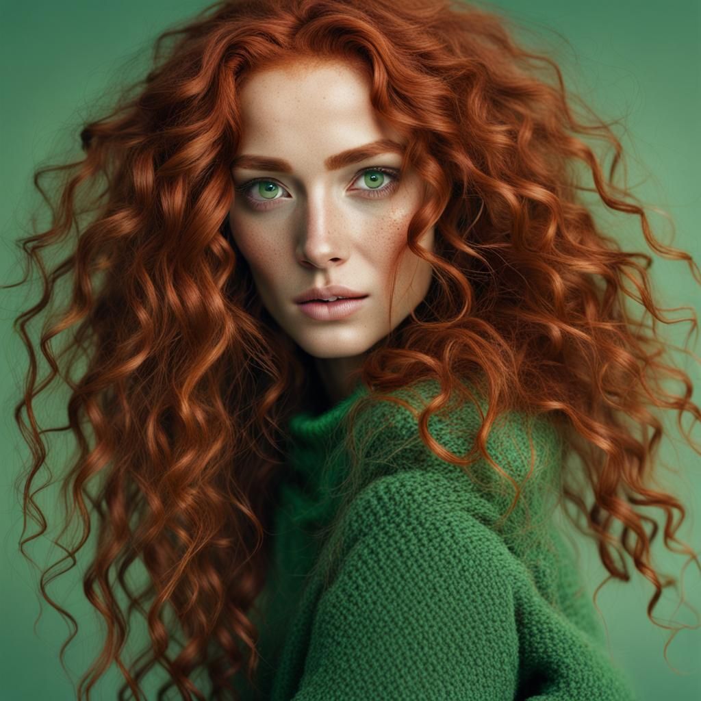 Ethereal Beauty: Red Hair, Green Eyes, Freckles
