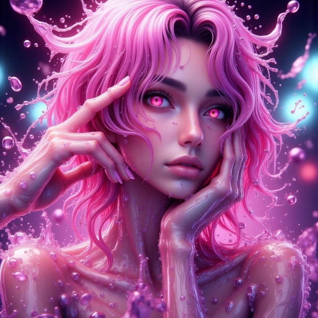 Alluring Metallic Figure in Electric Pink Hues