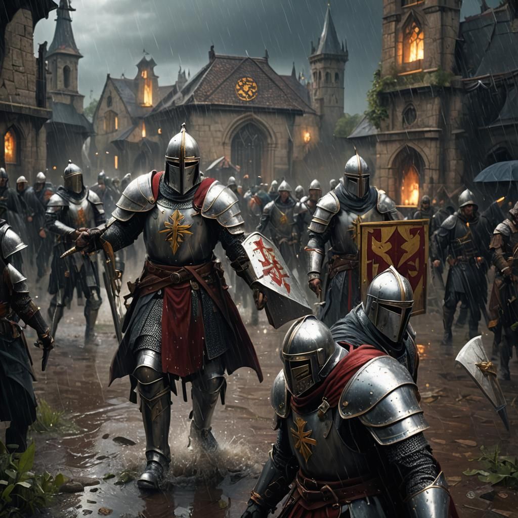 Knights Templar in a Stormy Landscape