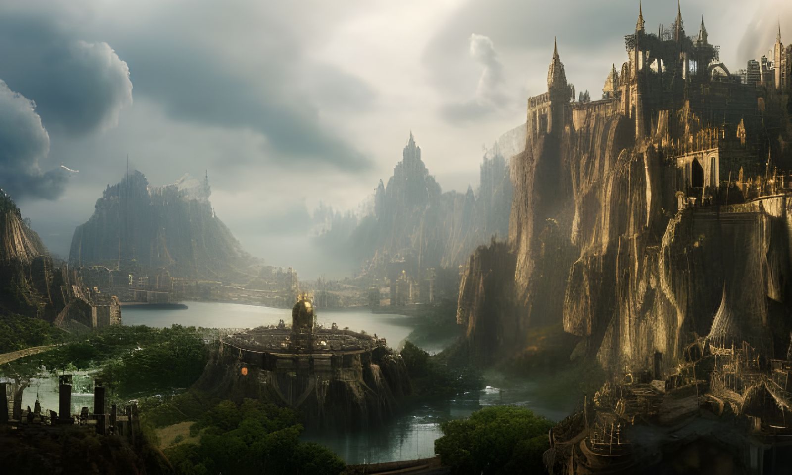 Epic Fantasy Kingdom in Digital Matte Painting Style