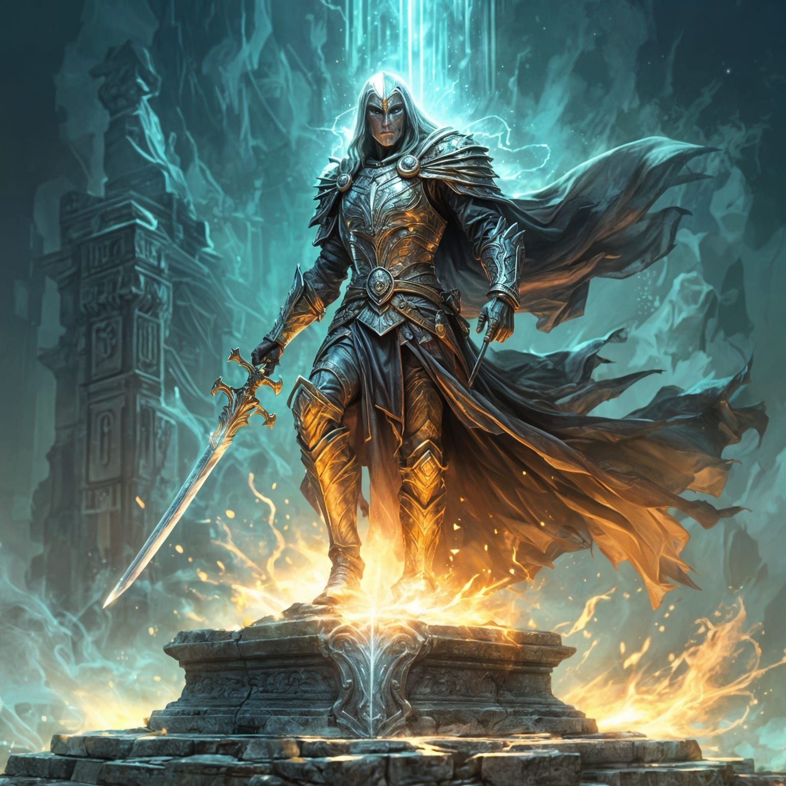 Sword of Omens on Pedestal in Sketch Style