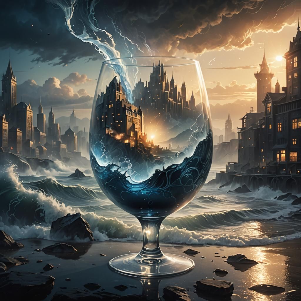 Glass 'A' in Swirling Fog: Dark Fantasy Illustration