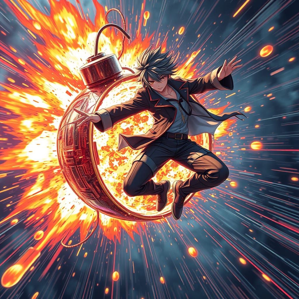 Explosive Isekai Anime Scene in Futuristic Style