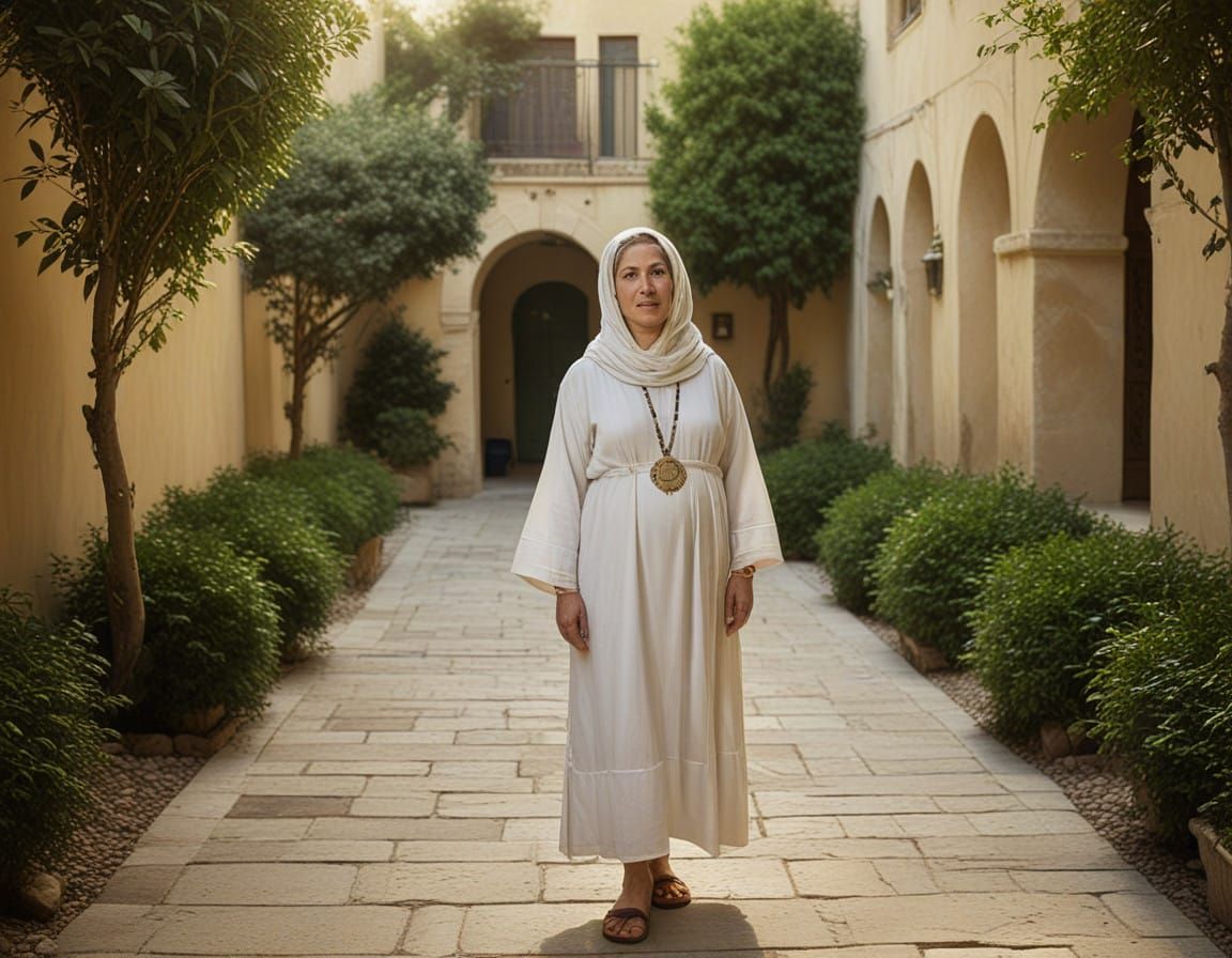 Ancient Jewish Women Encounter in a Serene Nazarene Courtyar...