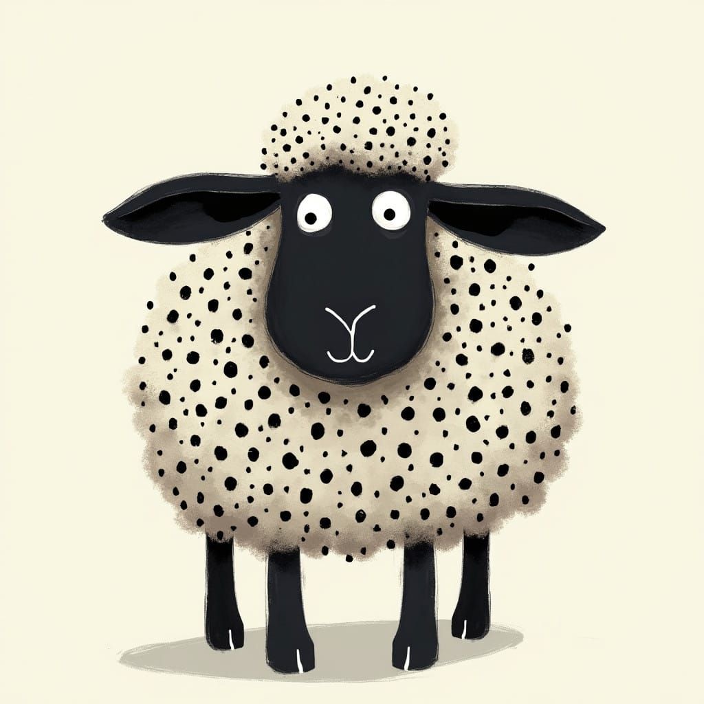 Whimsical Pointillist Sheep with Expressive Eyes and Quirky ...
