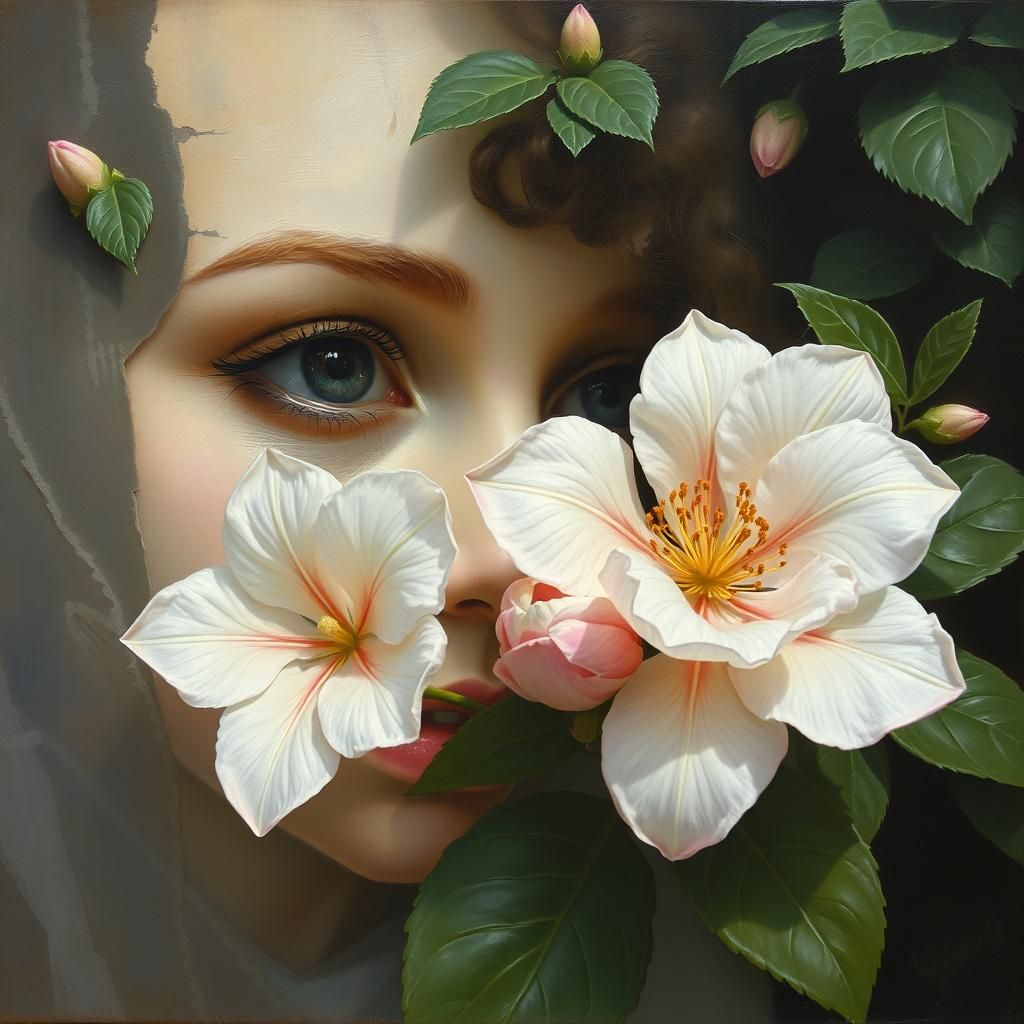 Romantic Oil Painting with Jasmine and Plaster