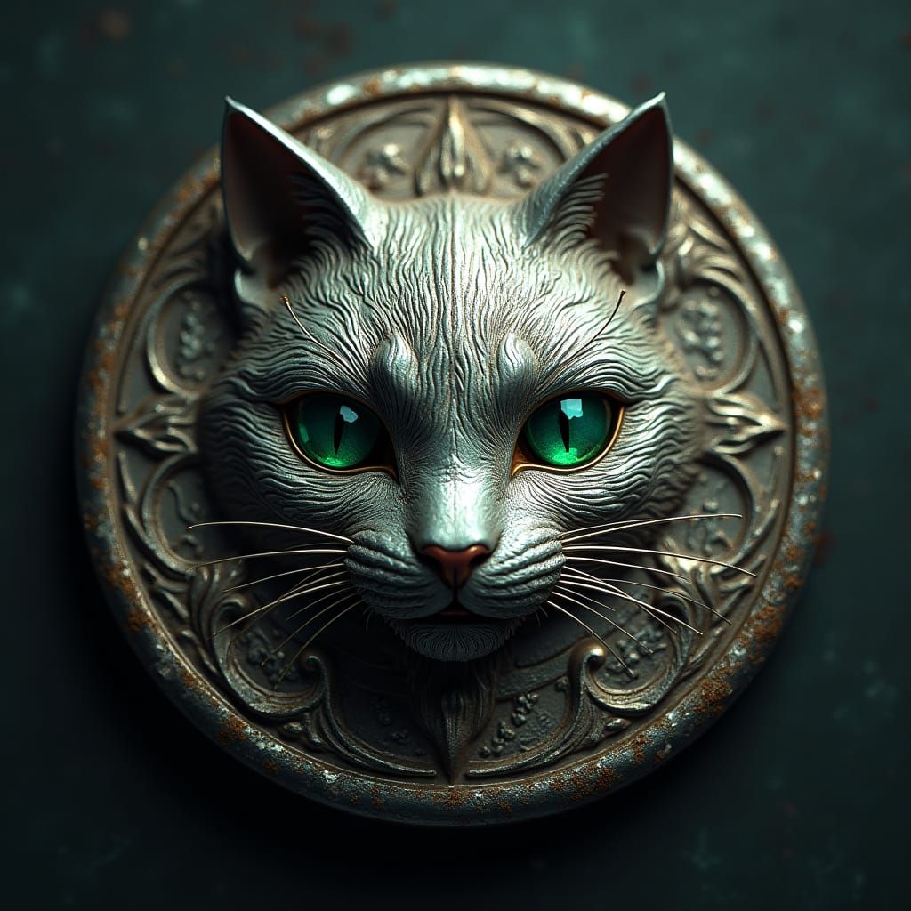 Ancient Silver Coin with Fanciful Cat Ornament