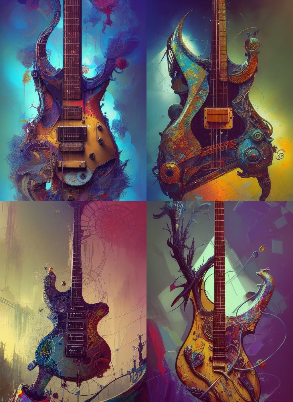 Surreal Electric Guitar in Ornate Vivid Detail