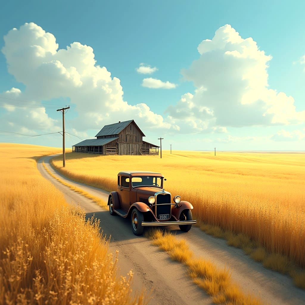 Surreal Kansas Countryside Landscape with Barn and Country R...