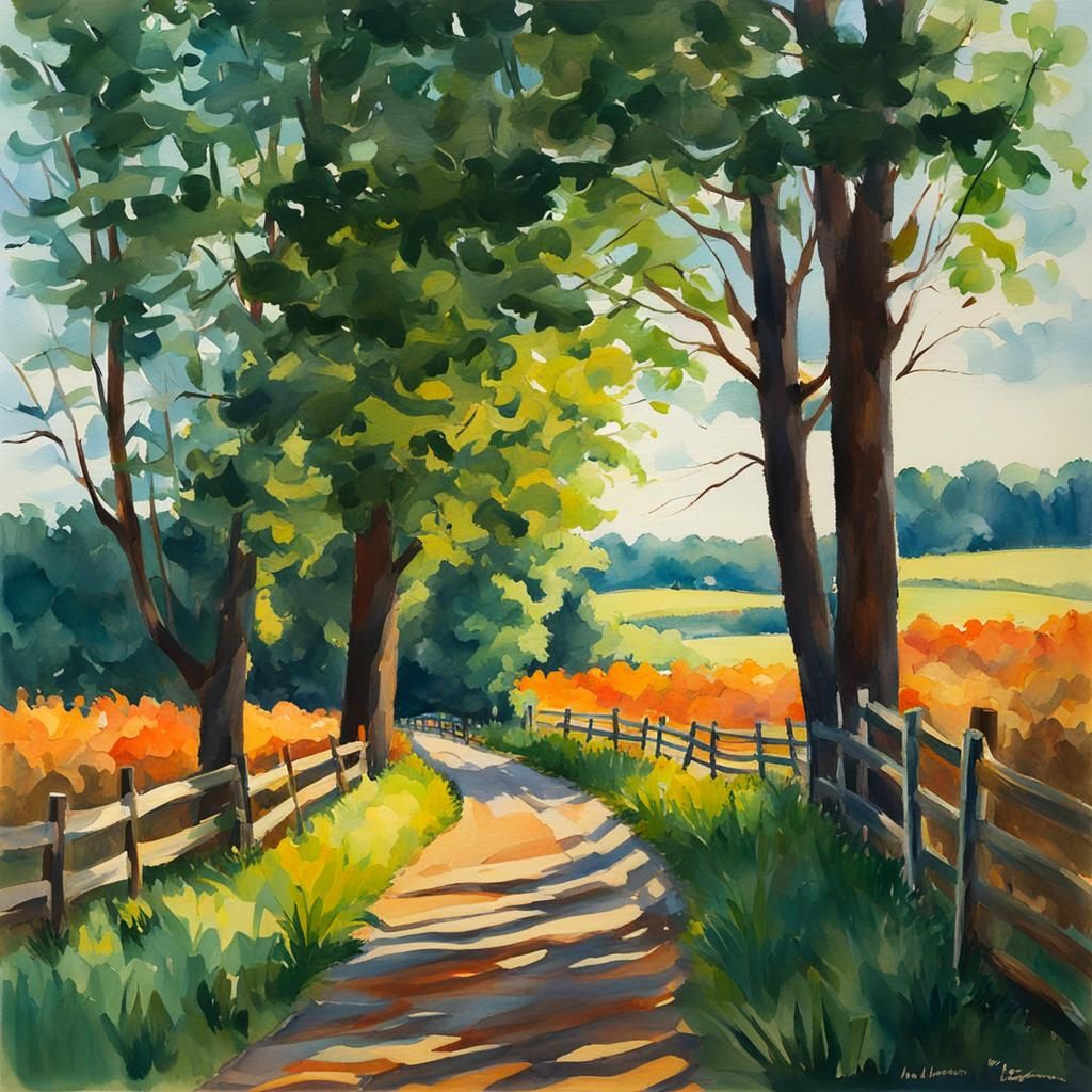 Loudoun County Road in Gouache Style