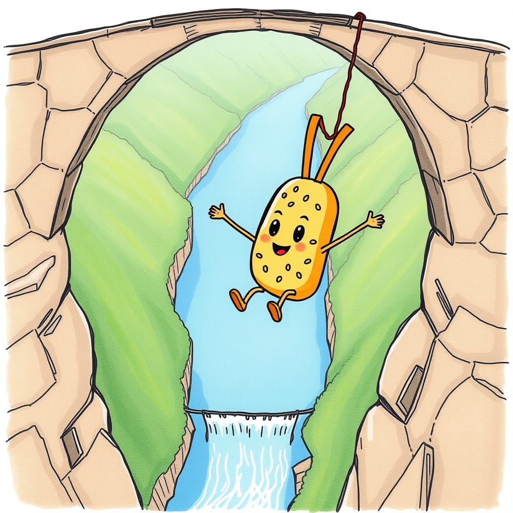 Sesame Seed Bun in Action, Bungee Jumping from a Bridge