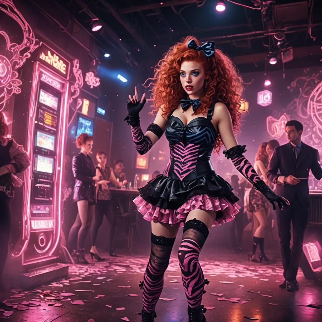 Woman in Zebra Dress at Club, Detailed Matte Painting