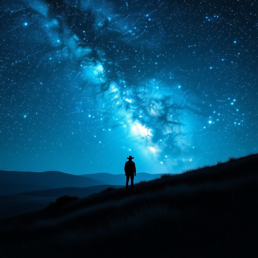 Cowboy Silhouette Under Neural Network Sky