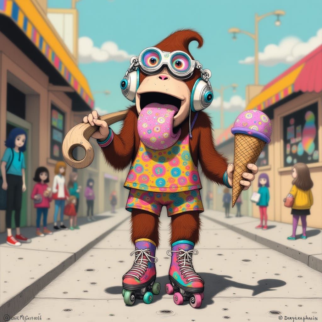 Donkey Kong Roller Skating with Ice Cream