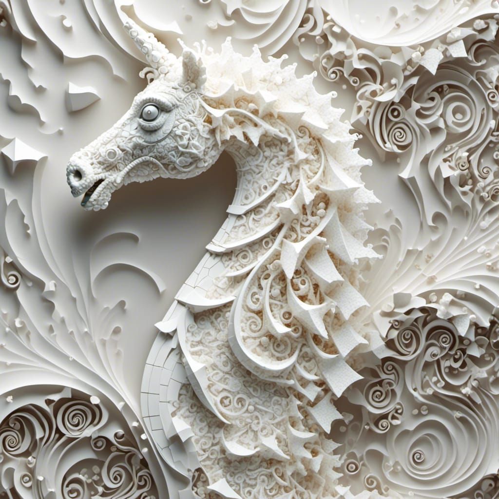 Fractal Seahorse on Sugar-Cube Background in 8K