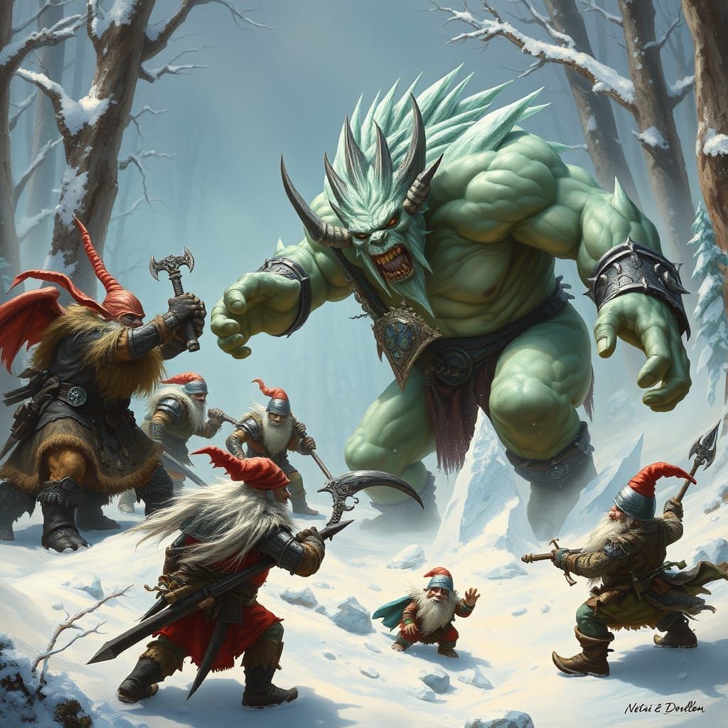 Ice Troll Battle in Mystical Forest