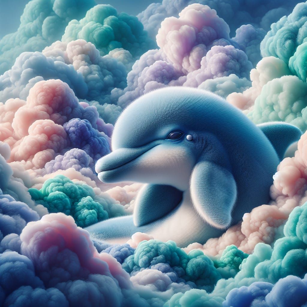 Whimsical Blue Dolphin Dreams in Soft, Ethereal Light