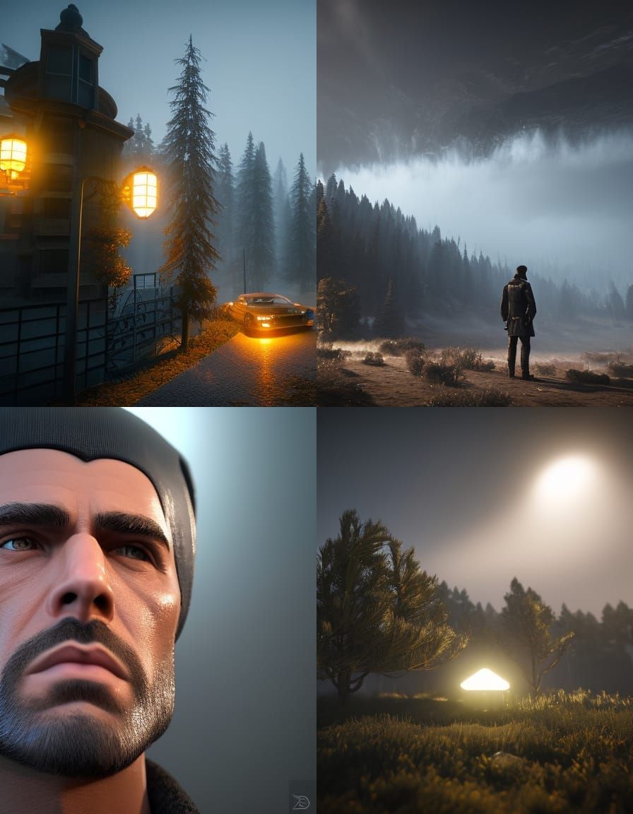 Sad Man in Rain: Gothic Art, Dramatic Lighting