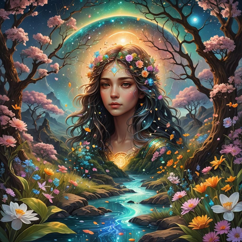 Cosmic Barren Landscape: A Surreal Mixed Media Illustration